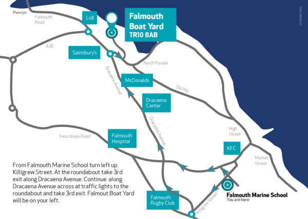 Map showing location of Ponsharden Boatyard and Falmouth Marine School